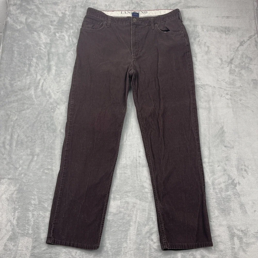Lands' End Corduroy Pants Mens 36 Brown Low Waist Traditional Fit Tapered‎ Leg